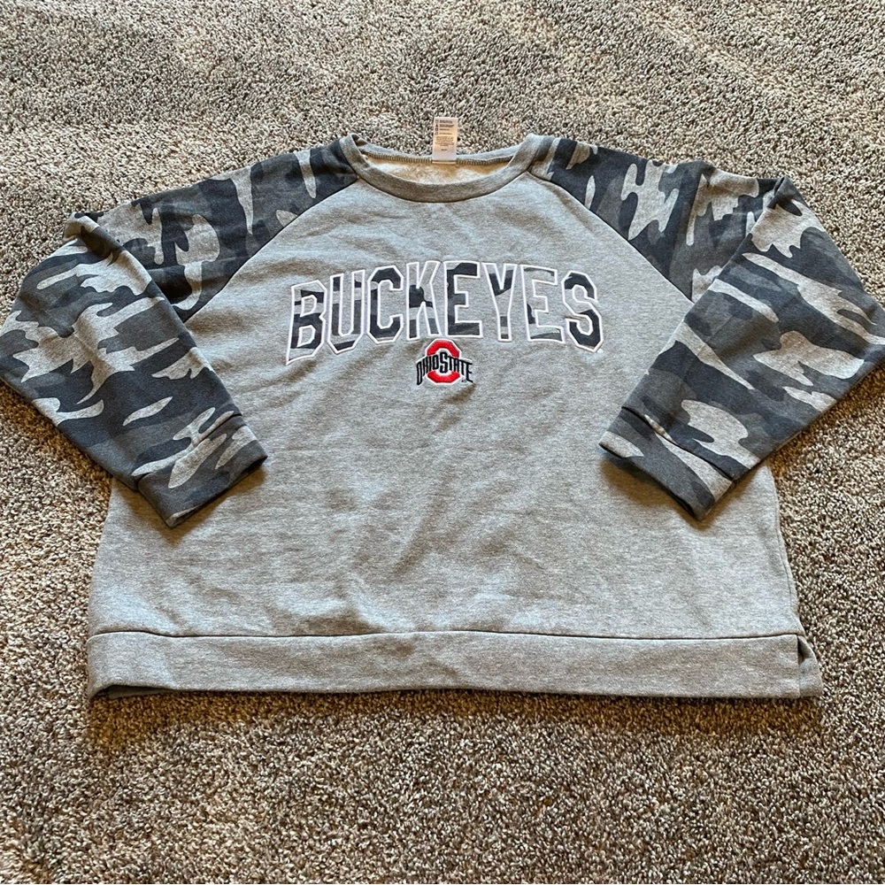 Ohio State Buckeyes Camo Sleeve Women's Crewneck